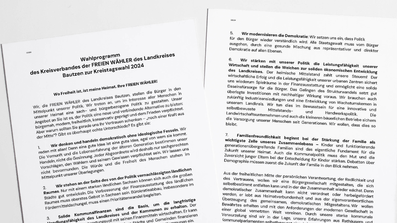 Wahlprogramm des Kreisverbandes der Freien Wähler Bautzen fur die Kreistagswahl 2024